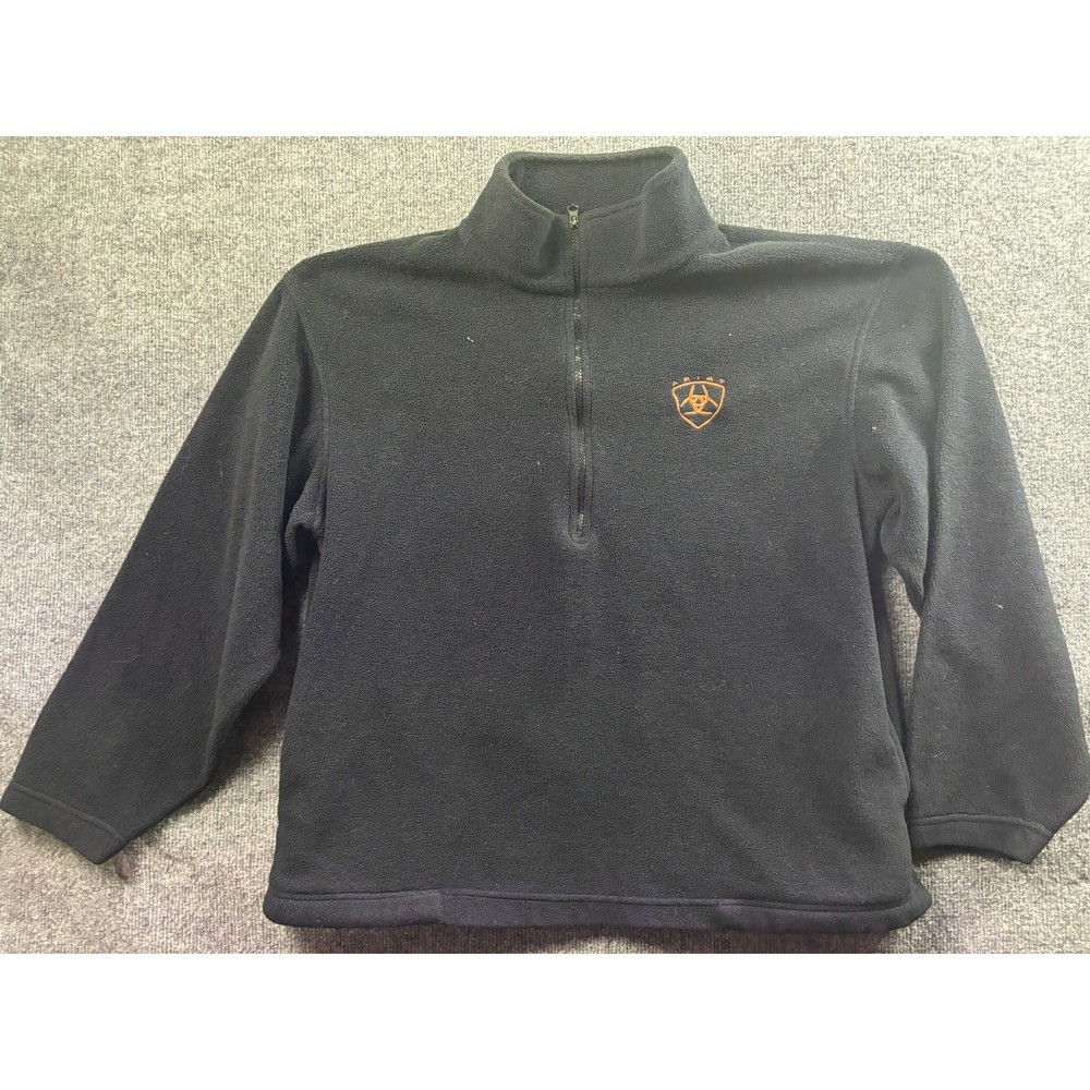 Ariat Fleece Pullover Mens Large Black Quarter Zip Embroidered Logo Pockets